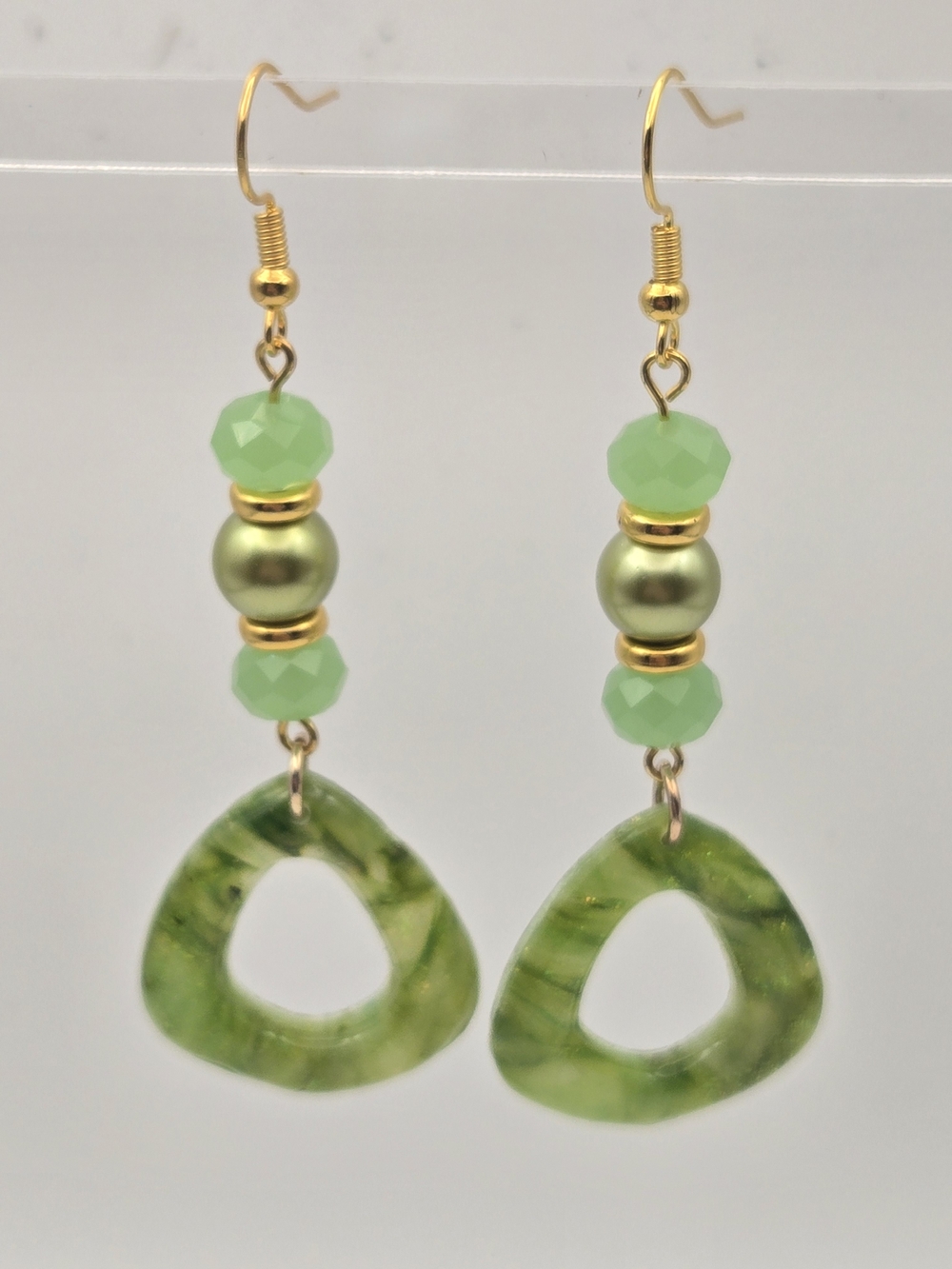 #B489- Gold-Tone Earrings with Green Clay Drops